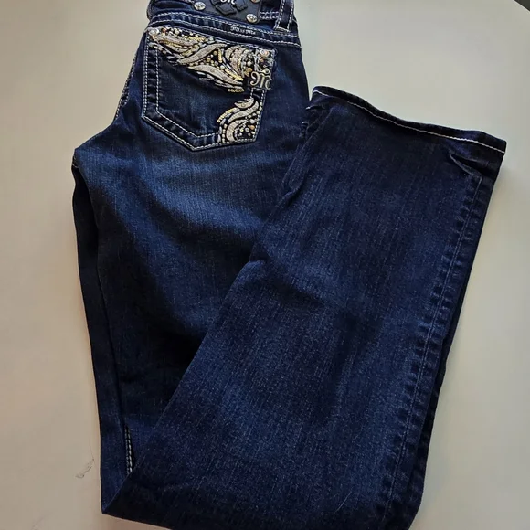 Miss Me Dark Blue Jeans with Gold and Silver Embellishments - Picture 2 of 4